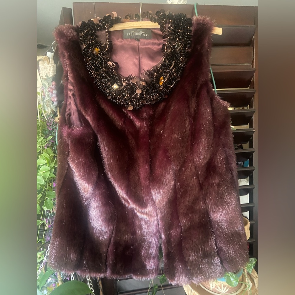 Donna Salyers Fabulous Furs embellished vest, shows some distress due to storage